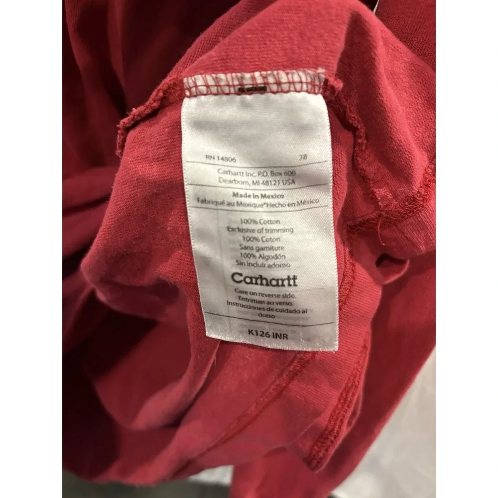 Carhartt K126 Long Sleeve Pocket T Shirt Red 2XL Mens Heavyweight Cotton Work